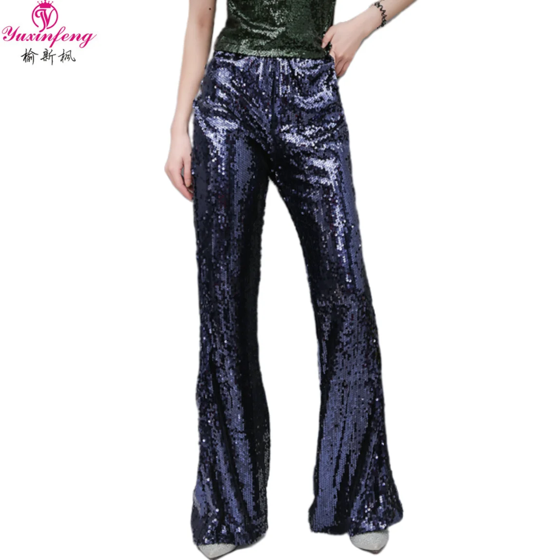 

Женские широкие брюки с блестками Yuxinfeng, уличная одежда, эластичный костюм с высокой талией для ночного бара, сценический костюм, Модные сво...