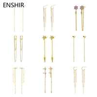 enshir korean long tassel drop earrings for women gold color geometric jewelry luxury hanging pendientes