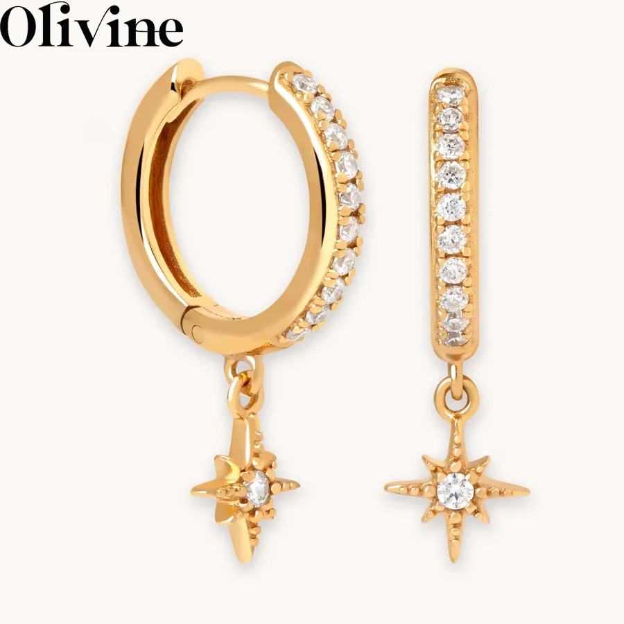

Trendy 925 Sterling Silver Crystal Star Hoops in Gold Plated Ins Minimalist Huggie Earrings Jewelry