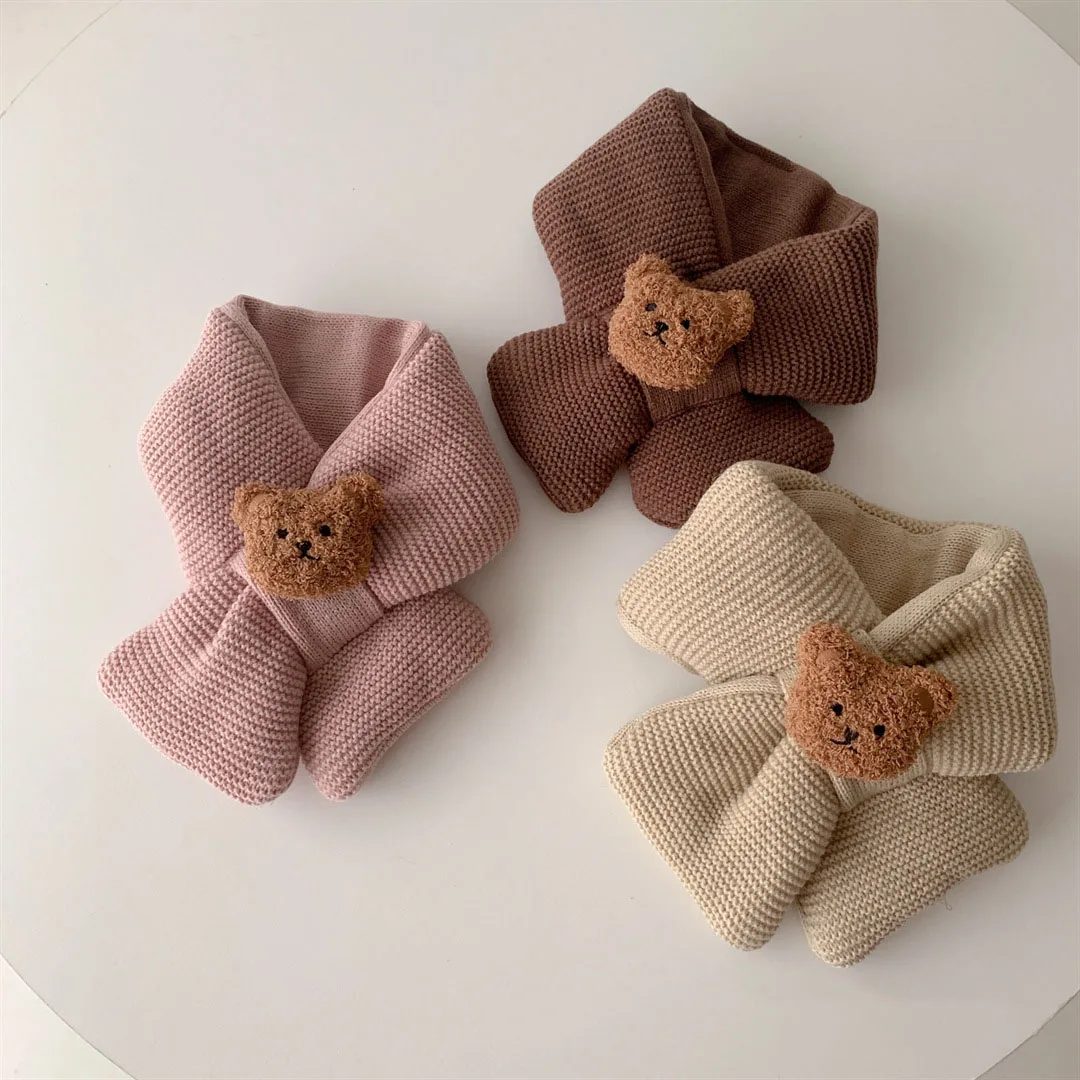 

Baby Scarf Autumn Winter Cute Bear Children Knitting Newborn Bib Wool Knitting Versatile Kids Warm Boy Girl Toddler Neckerchief