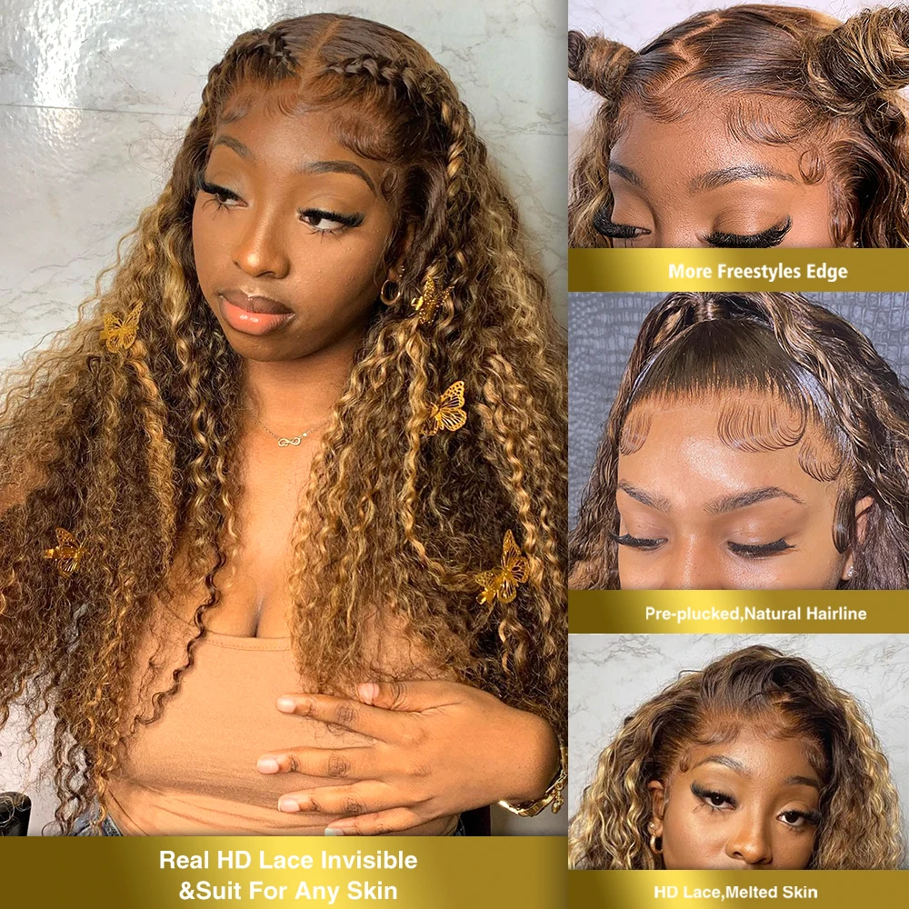 

38Inch 4/27 Highlight Ombre Lace Frontal Wigs 13x4 Curly Human Hair Wigs Deep Wave Wig Brazilian 13x6 Water Wave Lace Front Wigs