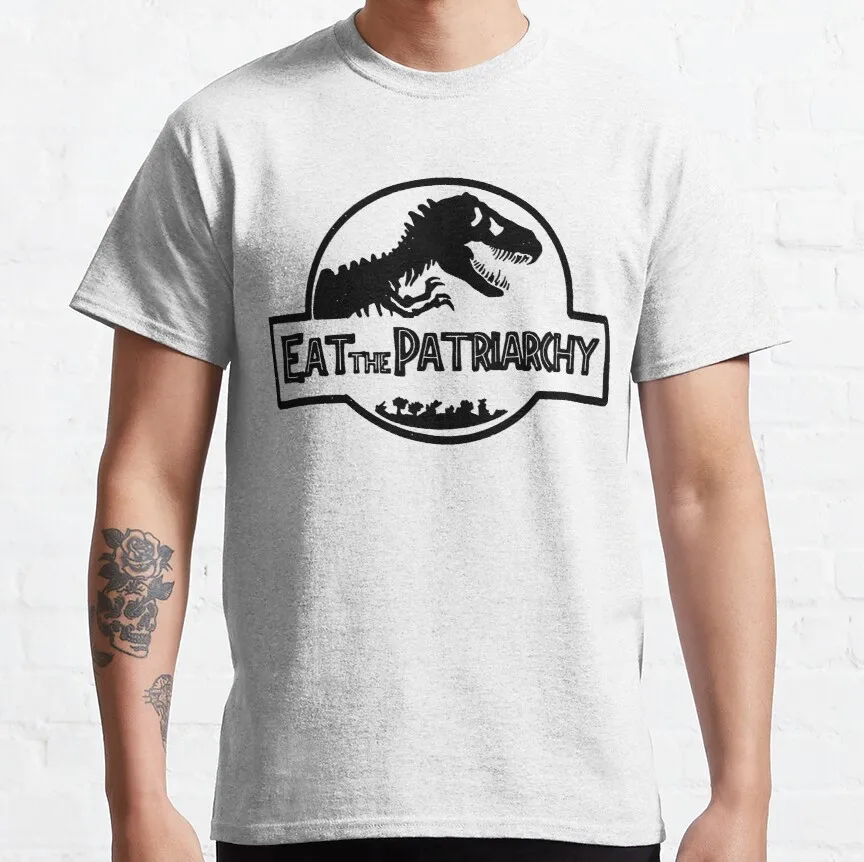 Eat The Patriarchy Feminist Dinosaur Classic T-Shirt Custom Gift Funny Art Streetwear Cartoon Tee Xs-5Xl Unisex Digital Printing