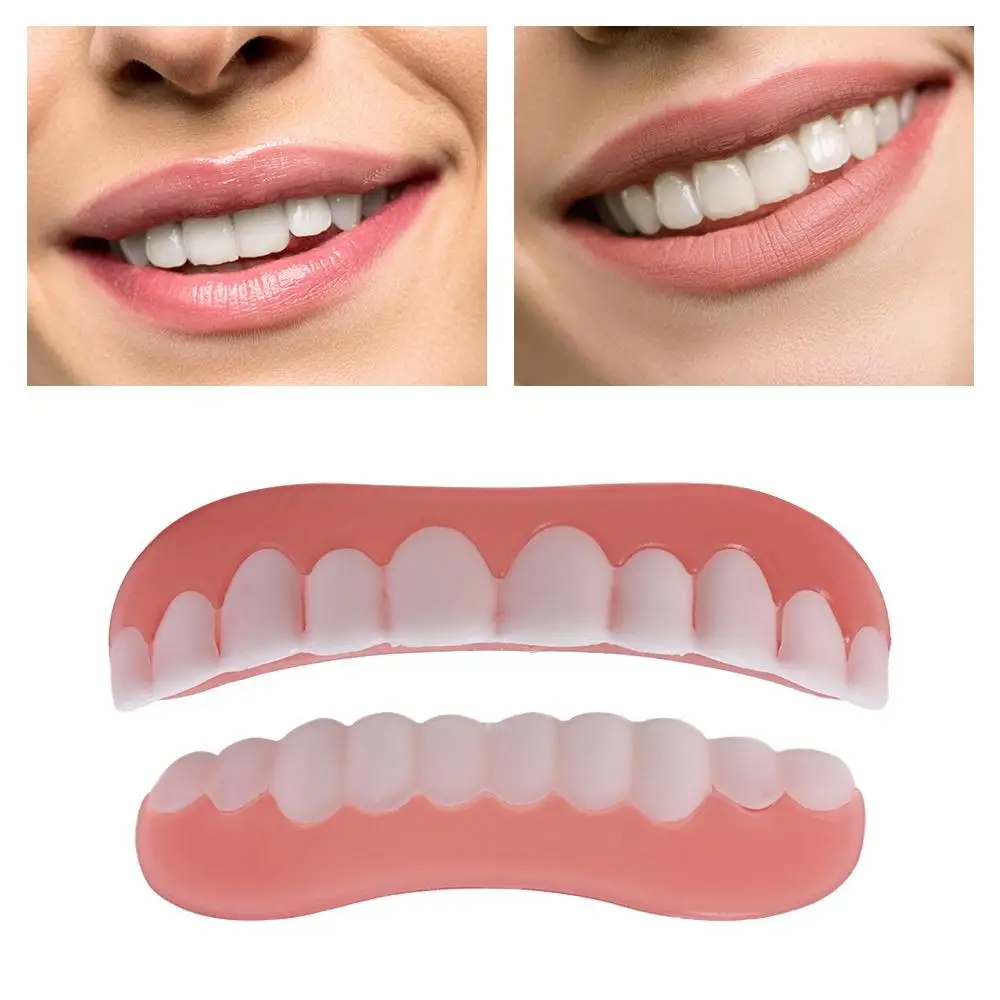 

Whitening False Teeth Smile with Filling Teeth Glue Upper Lower Veneers Teeth Comfortable Silicone Dentures Paste Teeth Makeup