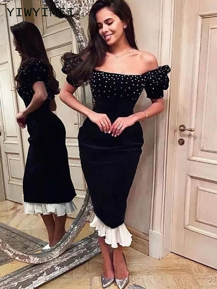 

Новинка лета 2022, пикантное повседневное облегающее легкое эластичное платье-карандаш с короткими рукавами для женщин до ключиц