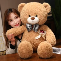 hot nice 80cm100cm bear with rose plush doll stuffed teddy bear plush toys kids girls valentine lover birthday gift