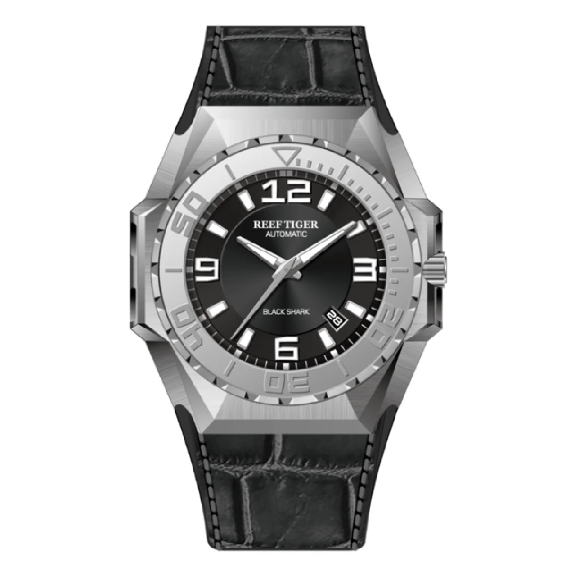 

Reef Tiger Men Automatic Watch,Mens Watches Military 100M Waterproof Mechanical Wristwatch Luminous Sapphire Mirror Leather Band