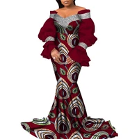 bintarealwax sexy puff sleeve party dress elegant africa wax print vintage dresses women strapless floor length dress wy8799