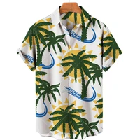 coconut tree men hawaiian shirt fashion casual button hawaiian print beach short sleeved quick drying top s 5xl