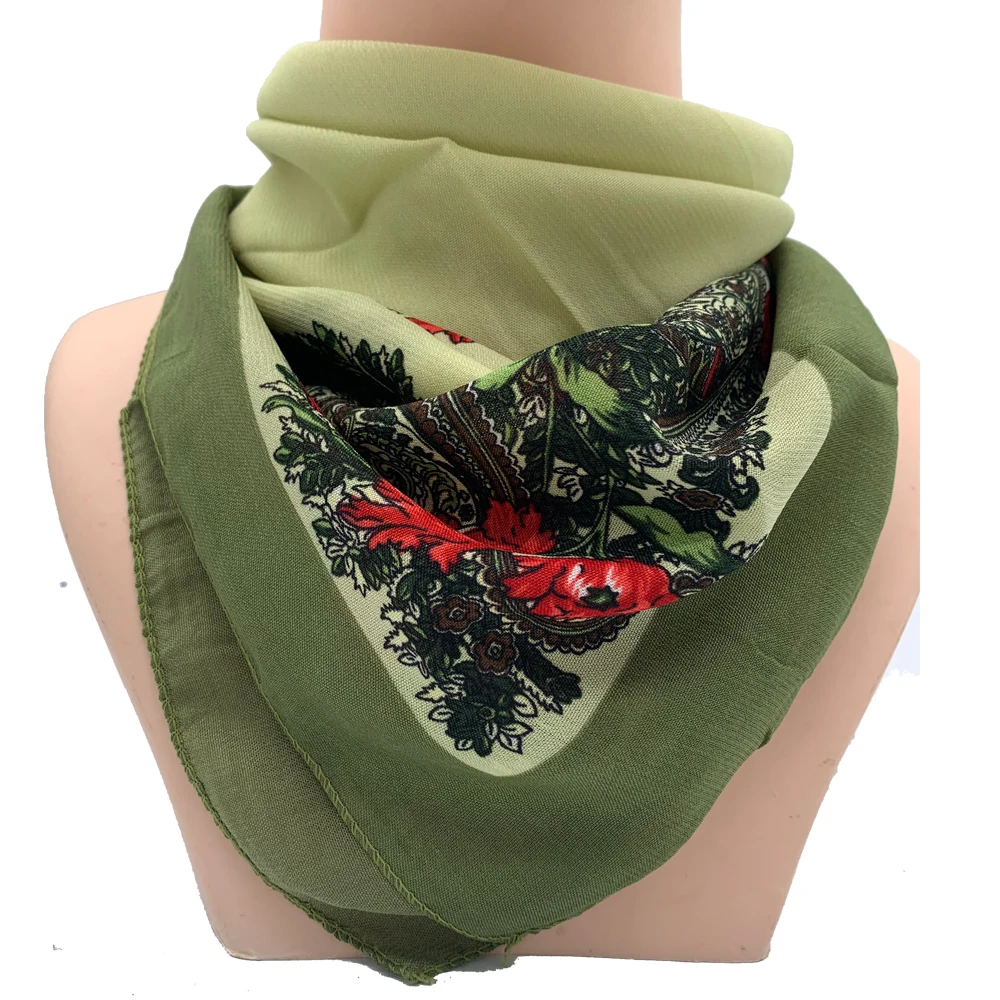 

Russian National Headscarf Retro Muslim Hijab Scarf Woman Neckerchief Female Wrap Head Scarves Floral Printed Square Bandana