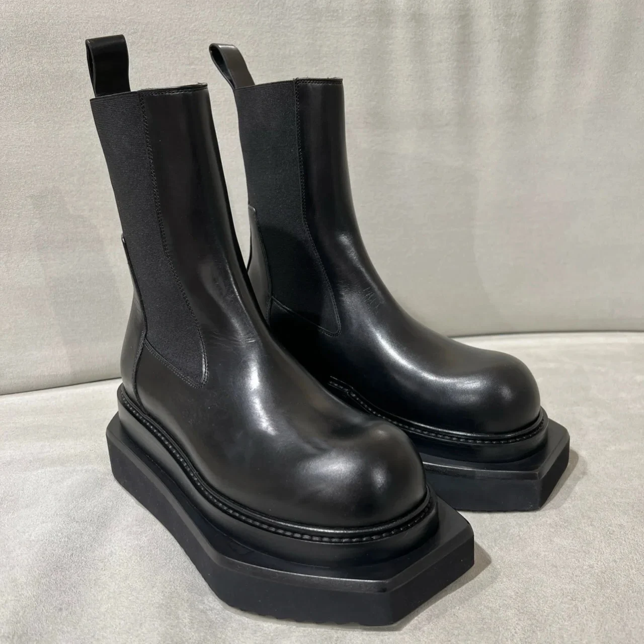 

Black Round Toe Muffin Platform Big Toe Mid-Calf Boots Woman Winter 2022 Slip-On Boot Female British Style Shoes for Women