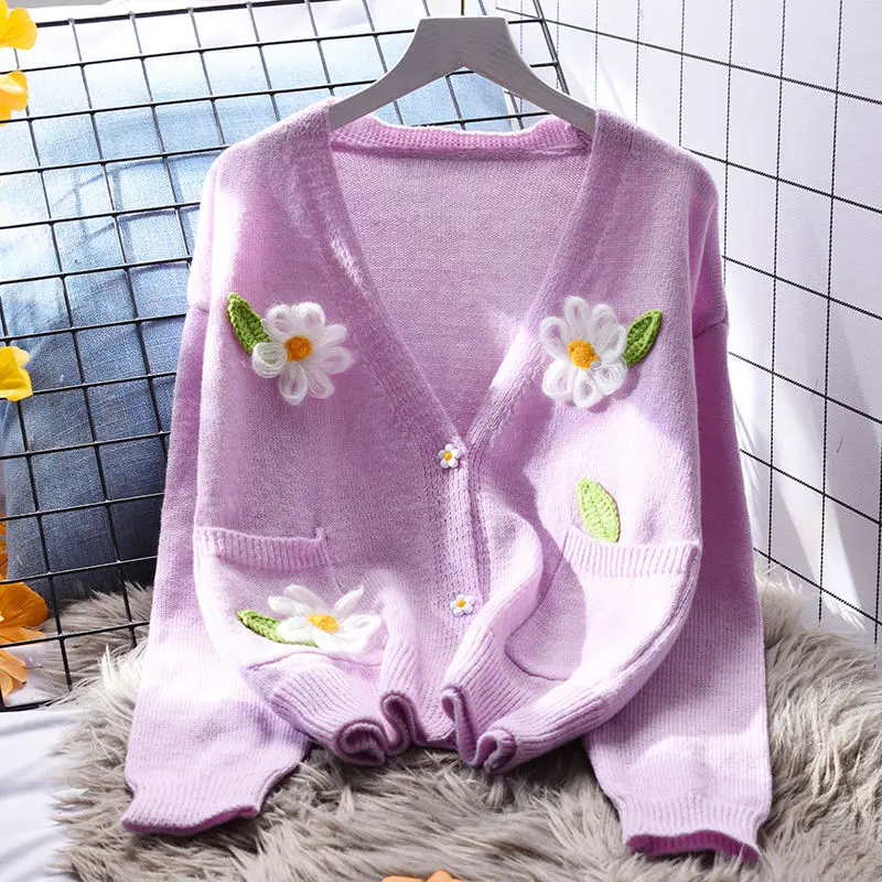 

New Women V-neck Knitted Twist Cardigan Female Warm Knitted Sweater Jacket Pocket Ladies Fashion Knit Coat Loose Sweaters D61