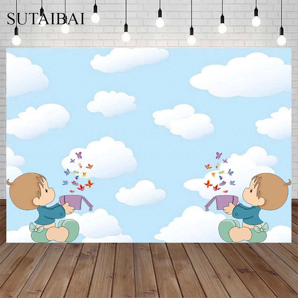 

Blue Sky Cloud Baby Boys Birthday Baby Shower Baptism My First Communion Photography Backdrop Photo Studio Decorations Props