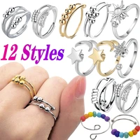 12 styles ladies anti stress anxiety rings daisy sun flower star beads spinning rings adjustable jewelry rings fashion jewelry