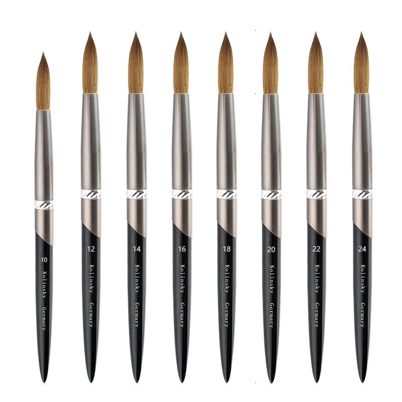Kolinsky Nail Brush Crystal Pen Pure Kolinsky Hair Acrylic Round Nail Brush Size 4/6/8/10/12/14/28 Nail Tool Gun Grey