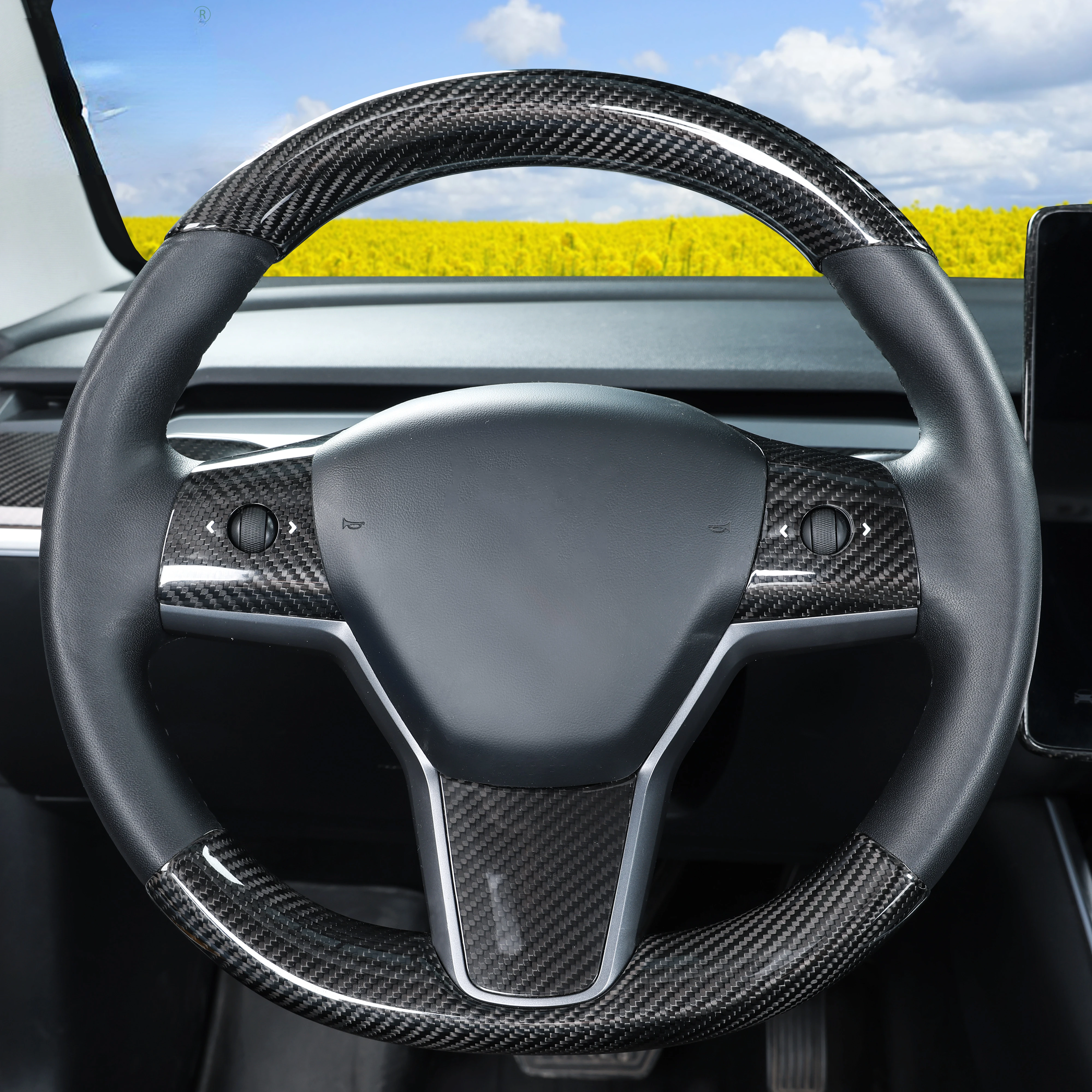 

Carbon Fiber Steering Wheel Cover for Tesla Model 3/Y Steering Wheel Snap-in Booster Cover Interior Modification Accessories