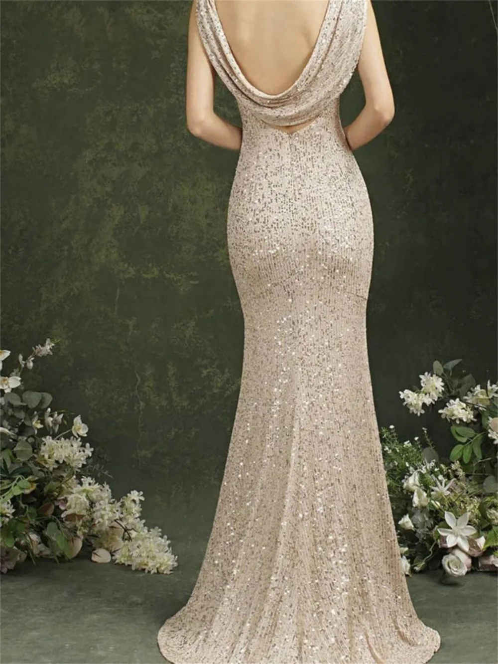 Elegant Sequined Party Evening Dress Women 2023 New in Sexy Spaghetti Slim Mermaid Maxi Dress Chic Female Prom Dresses