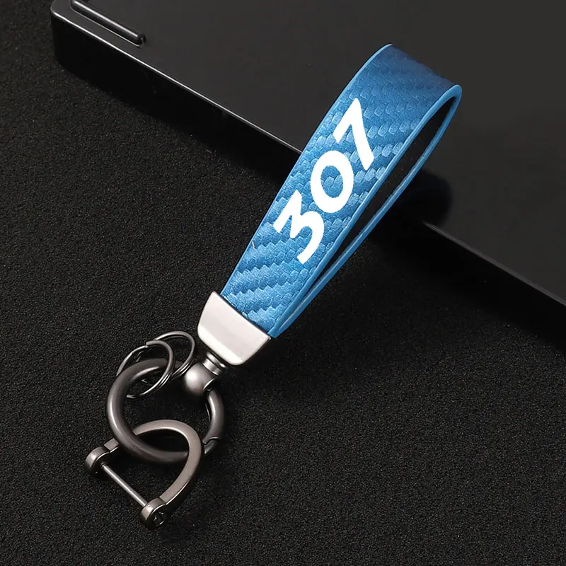 

For Peugeot 307 Car Key Ring Holder Color Carbon Fiber Keychain Car Styling Custom Rotating Horseshoe Key Ring