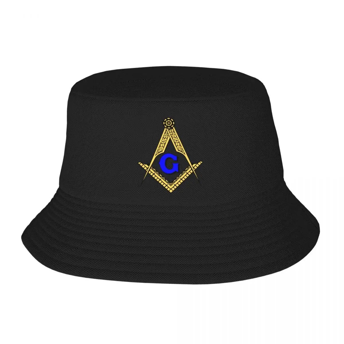 

Masonic Square Print Bucket Hat Double Side Reversible Bob Hats Cotton Foldable Unisex Fisherman Cap Travel Sunscreen