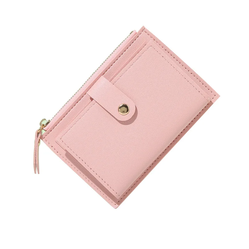 New PU Short Wallet for Women Solid Color Thin Cute Simple Student Zipper Coin Purse Card Holder