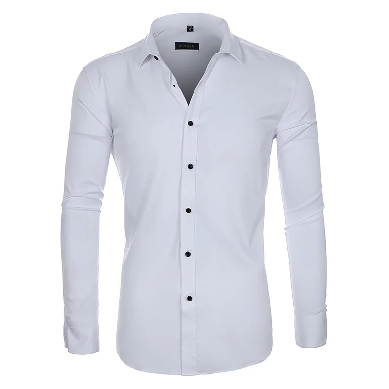 

2022new Spring and Autumn Fashion High Elasticity Lapel Button Long Sleeve Shirt Men's Free Iron Business Dress Shirt Men