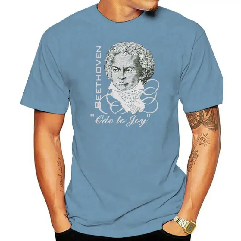

Men T Shirt Beethoven Portrait Ode To Joy Casual Tops German Composers Tee Shirt Crewneck Clothes Pure Cotton Printing T-Shirt