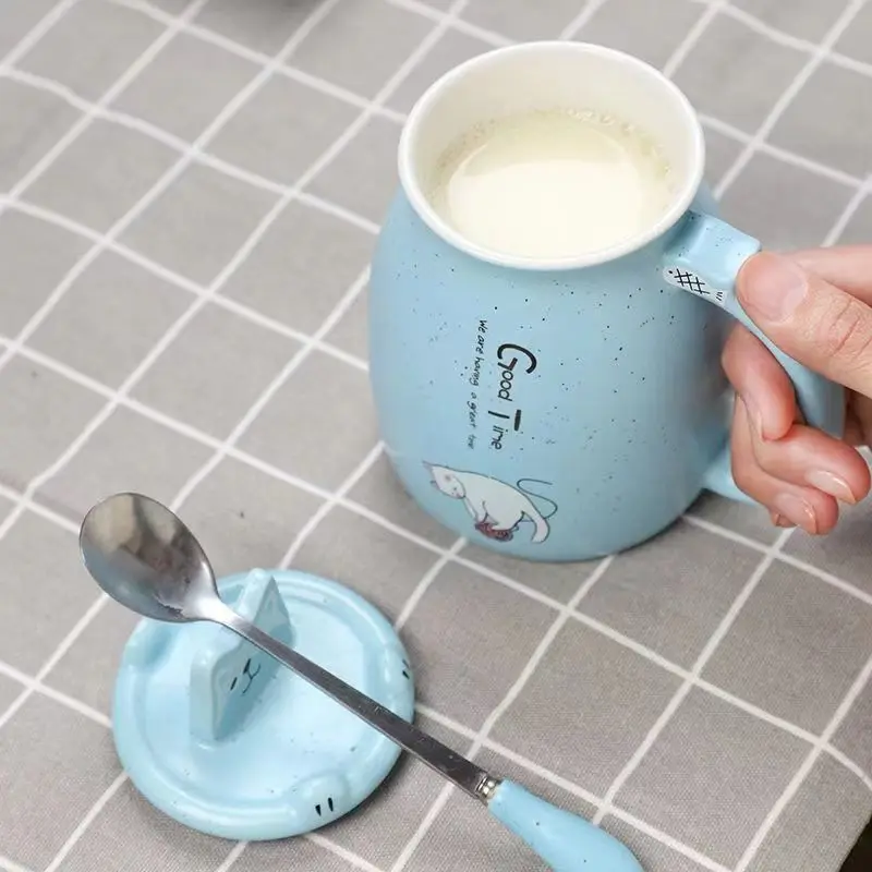 

Cup Kids Student Korean Version Cute Cute Moe Mug Cat Cup with Lid Spoon