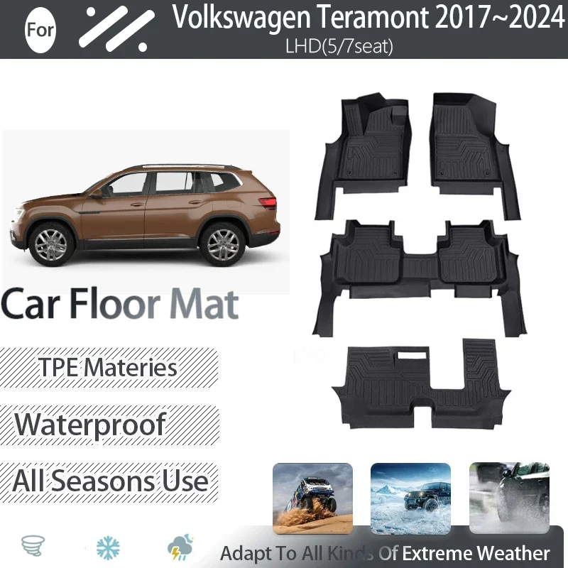 

Автомобильные коврики для Volkswagen Teramont VW Atlas CA1 2017-2024 5seat 6seat 7seat Водонепроницаемые чехлы Накладки для ног LHD Автомобильные аксессуары