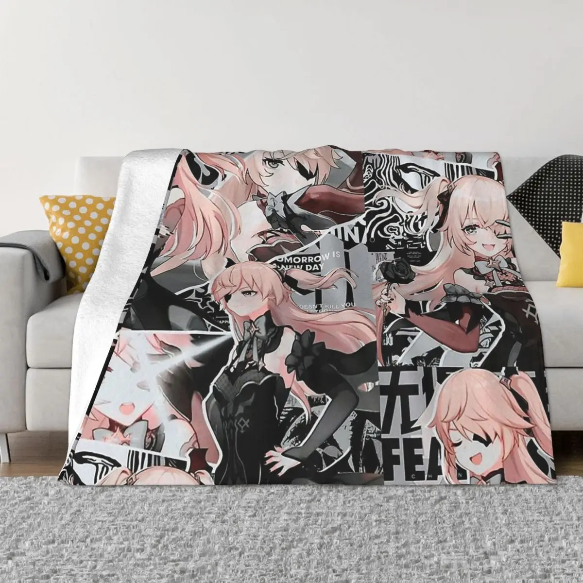 

Genshin Impact Game Blanket Flannel Fischl Collage Cozy Soft FLeece Bedspread