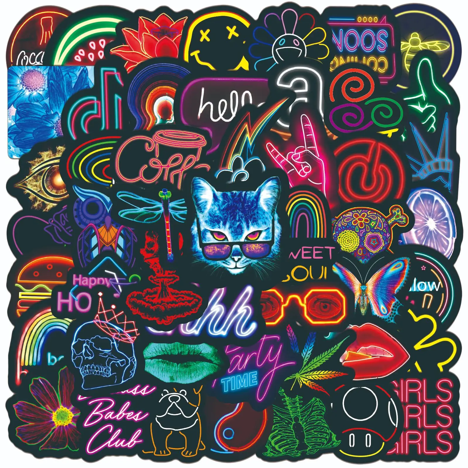 

50 Neon Graffiti Stickers Waterproof Personality Cartoon Car Motorcycle Computer Skateboard Luggage Stickers