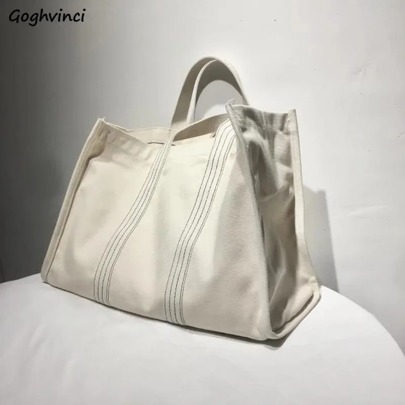 

Shoulder Bags Women Unisex All-match Large Capacity Totes Leisure White Canvas Simple Korean Style Vintage Travel Casual Retro