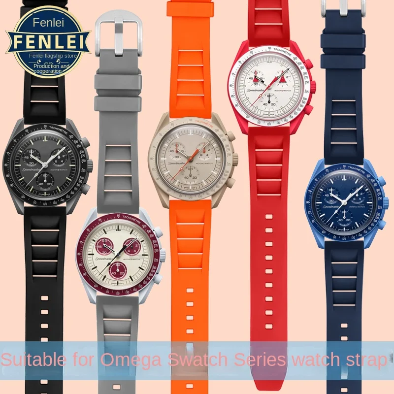 

Fluoro Rubber Strap For Omega Swatch Joint MoonSwatch Constellation Men Women Quick Release Fluororubber WatchBand Bracelet 20mm