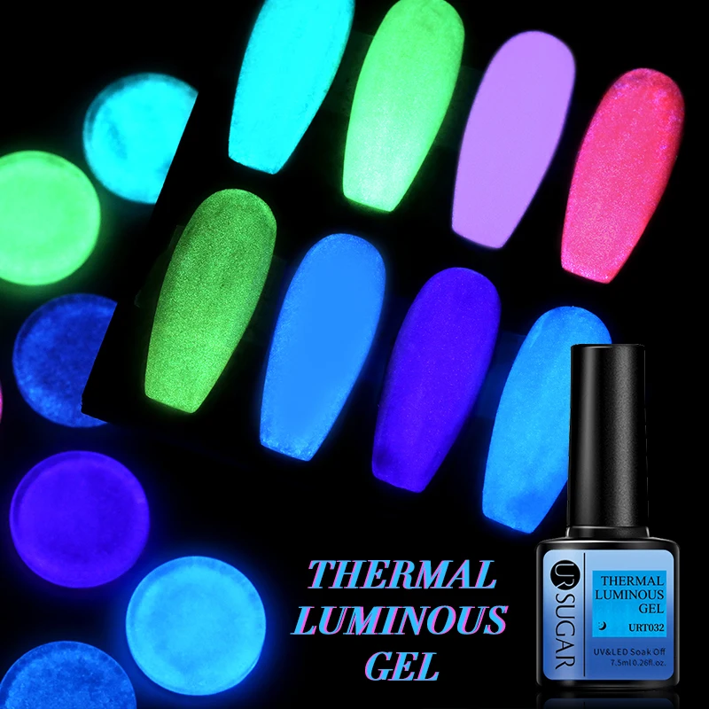 UR SUGAR 7.5ml Lumious Thermal Gel Nail Polish Glow In Dark Temperatural Changing Gel Soak Off UV LED Nail Art Gel Varnish