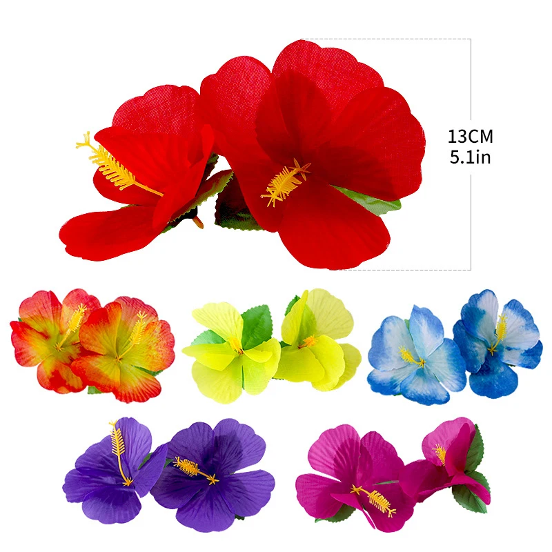 Artificial Flower Hair Clip, Bohemian Flower Hairpin Hawaiian Hibiscus Plumeria Hairpin for Seaside Holiday Laua Party