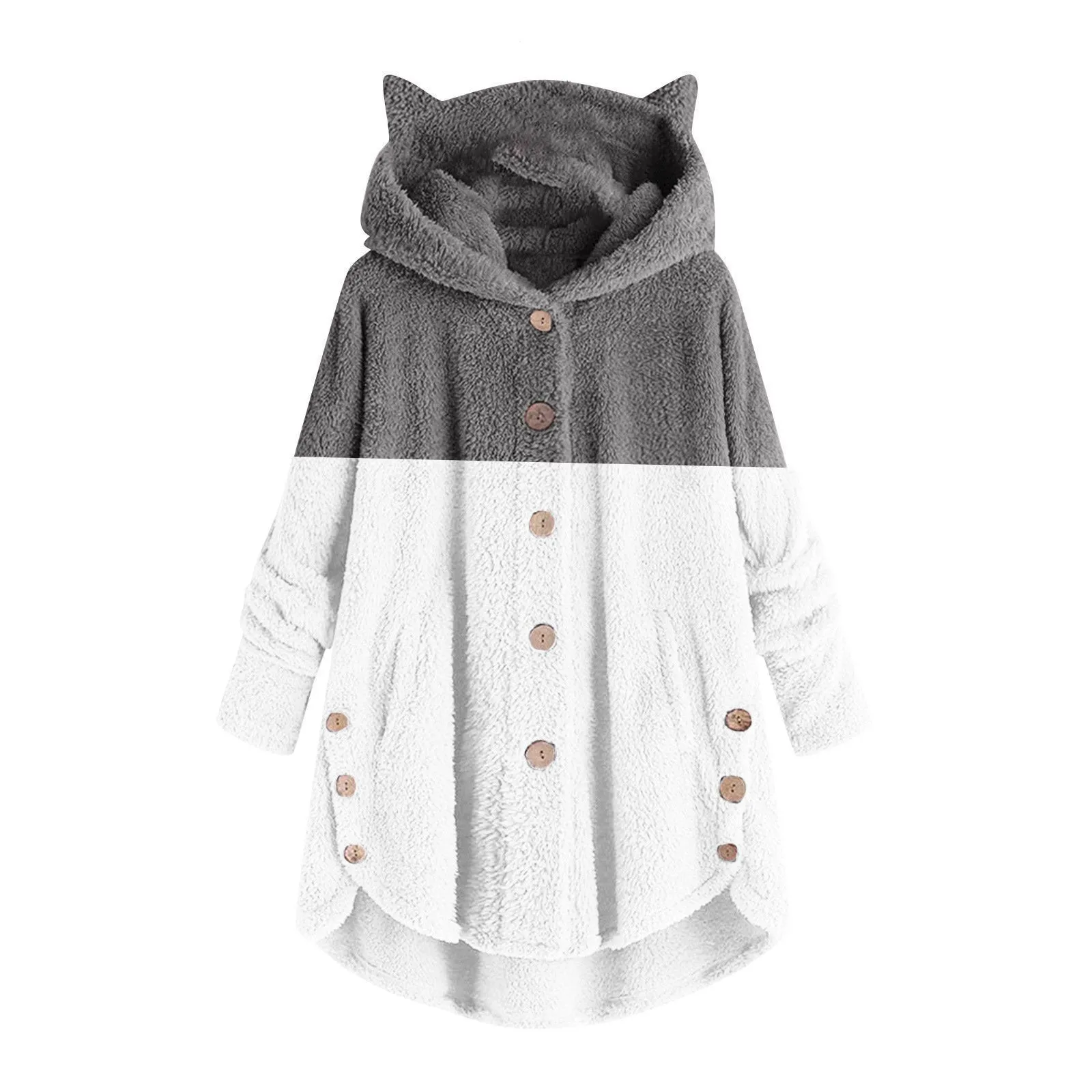 

Женское бархатное пальто, куртка с капюшоном и кошачьими ушками, двухцветная куртка на пуговицах в стиле пэчворк, новинка сезона осень-зима ...