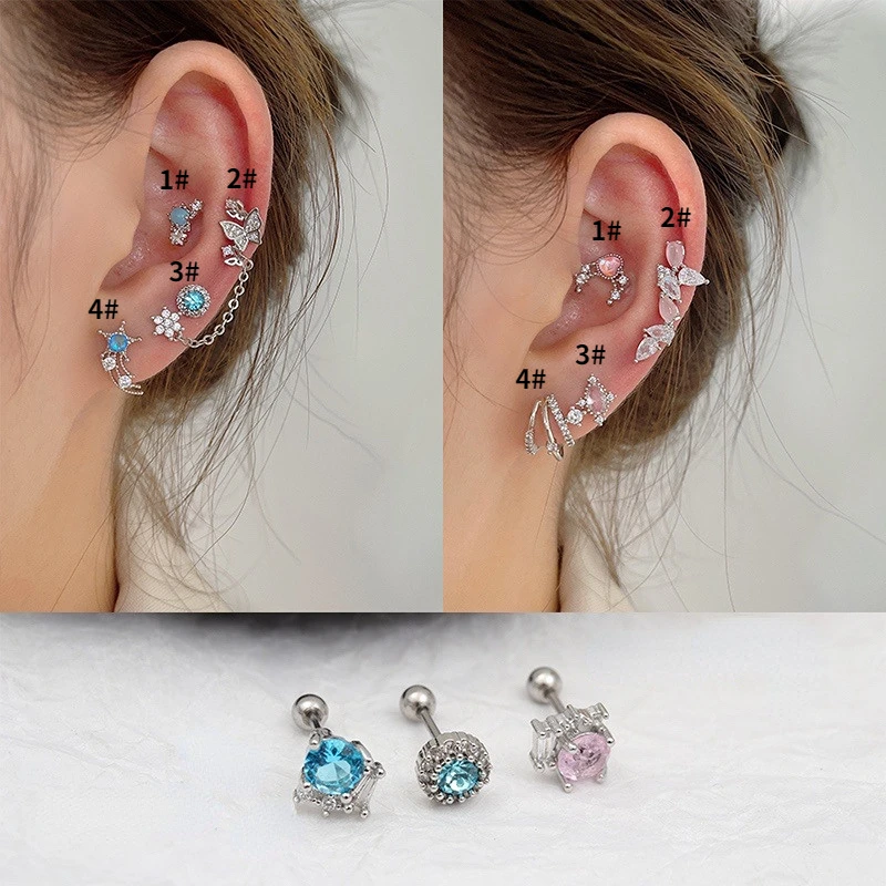 

Korean Fashion Zircon Stainless Steel Earrings for Women Cartilage Helix Piercing Earring Ear Studs Body Jewelry Gifts