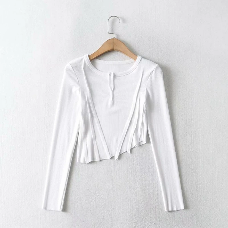 

Women's Irregular Patchwork T-Shirt Long Sleeve Round Neck Slim Top