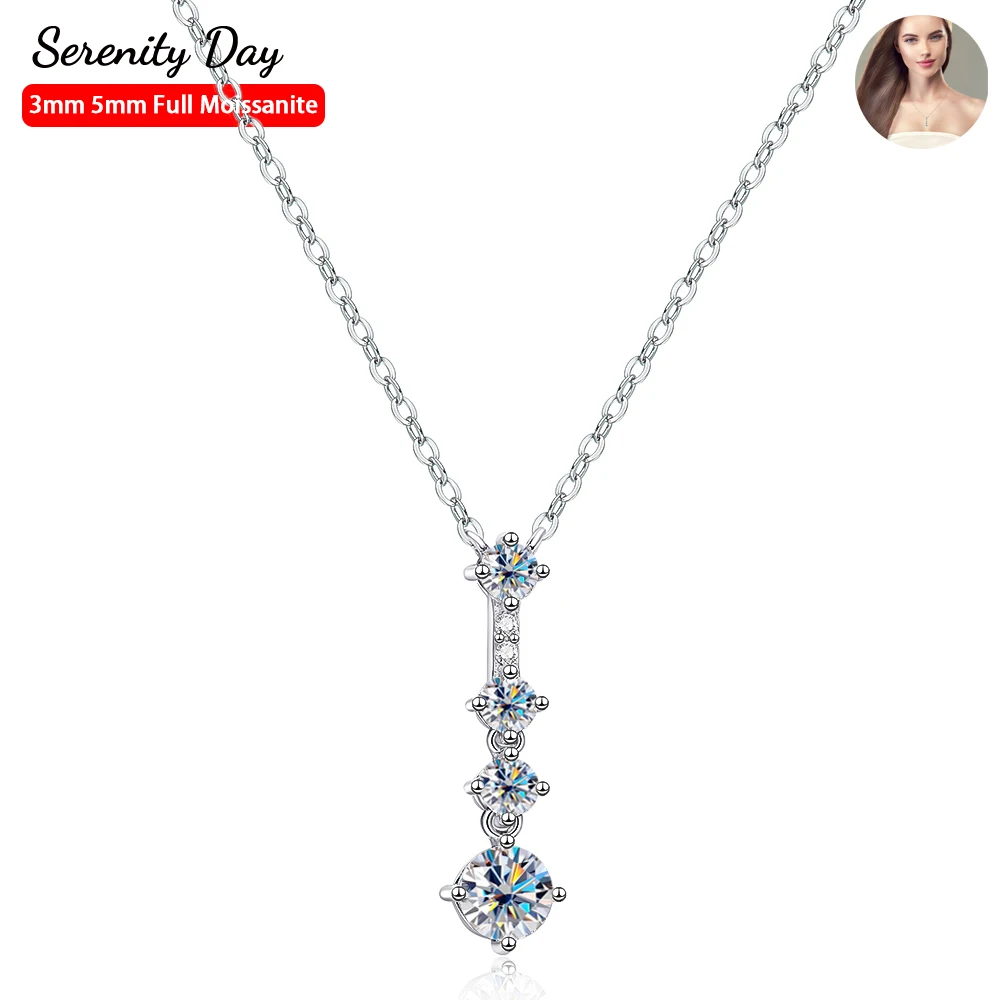 

Serenity Day Real D Color 1.2mm 3mm 5mm Full Moissanite Pendant Necklace For Women 100% S925 Sterling Silver Plate Pt950 Jewelry