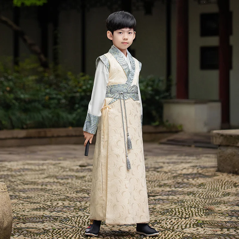 

Красивая одежда для выступлений Hanfu для мальчиков, детская одежда в старинном стиле, осенняя Элитная одежда в античном стиле