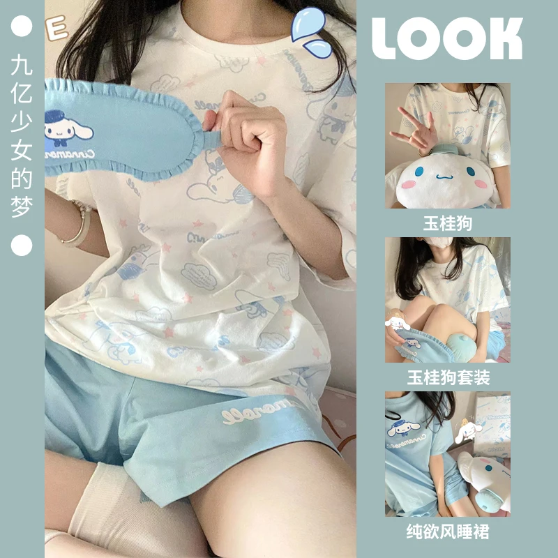 

2022 Kawaii Sanriod Anime Cinnamoroll Ladies Pajamas Suit Sleepwear Pijama Pajamas Suit Women's Loungewear Home Nightwear Gift