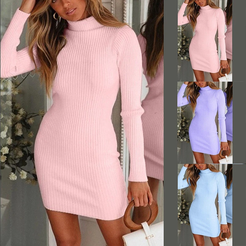 

Women Long Sleeve Sweater Dress Women's Casual Autumn Winter Dress Female Long Knitted Sweater Dresses