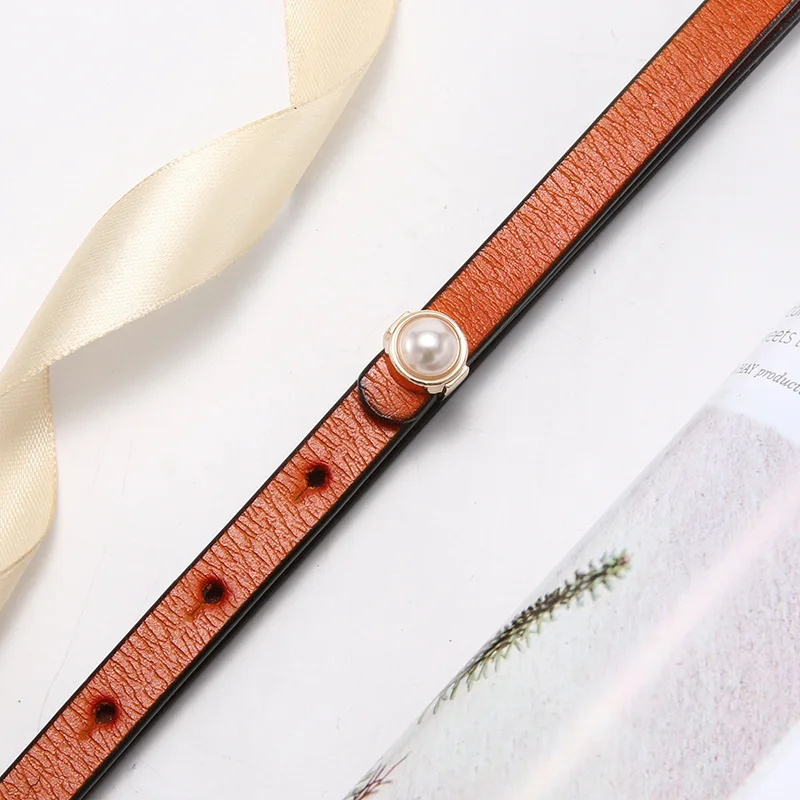 

Leather Leather Thin Belt Fashion Versatile Dress with Coat Sweater Pearl Button Waist Belt Designer Luxurious Simple Black Belt
