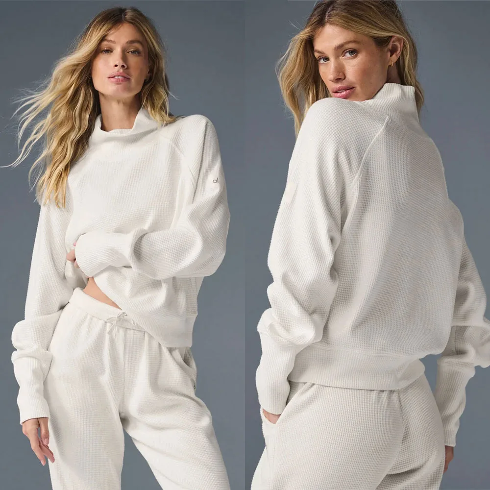 AL Вафельная рубашка выходного дня с длинными рукавами и воротником-стойкой