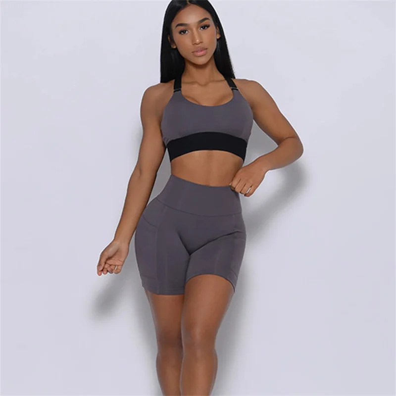 

Seamless Yoga Sets Ptchwork Fitness Shorts Solid Gym Suits Push Up Workout Clothing For Women High Waist Sports Outfit Tracksuit