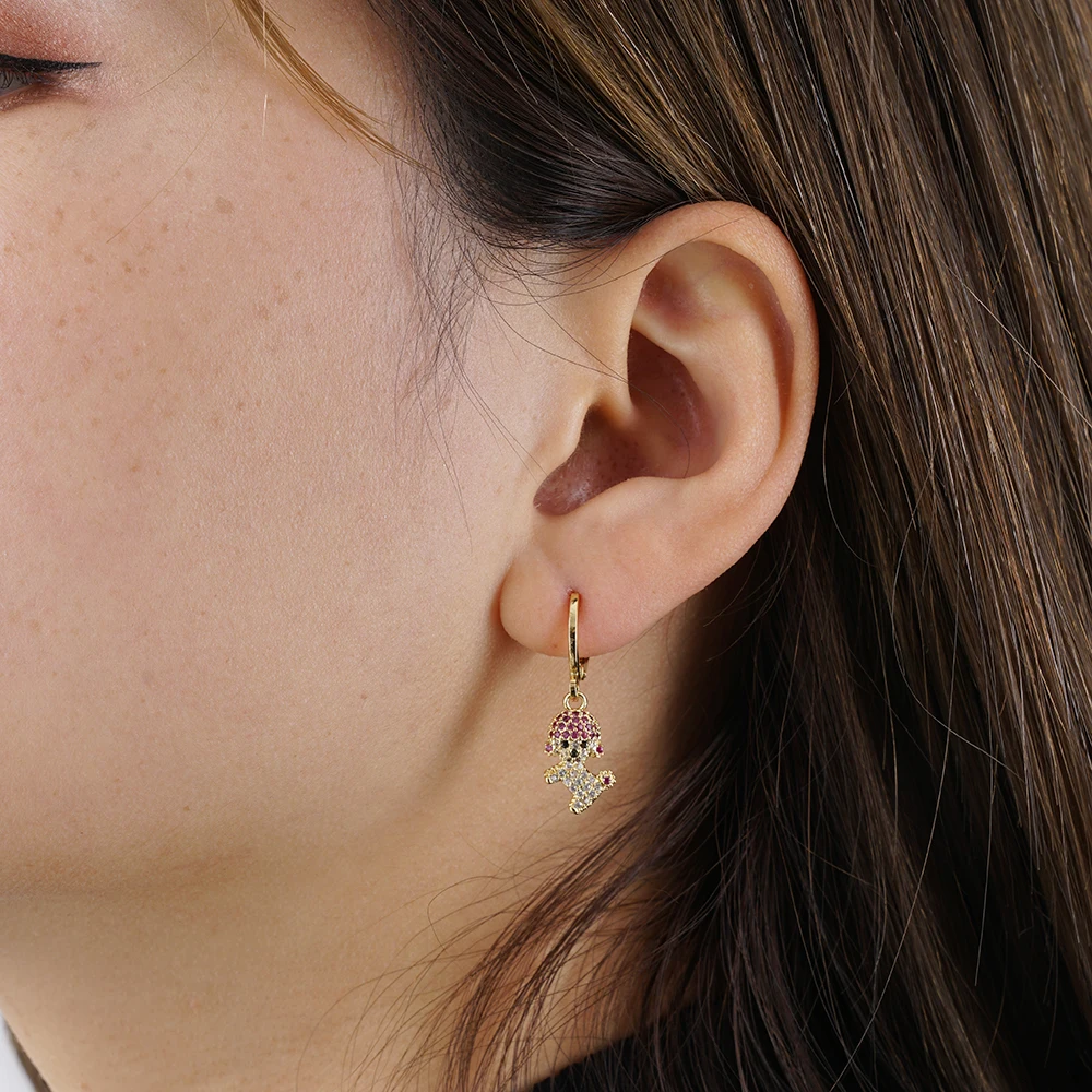 Богемные подвесные серьги с животными для женщин - Милая лягушка, краб, динозавр, щенок, инкрустированный цирконием, выразительная модная панк-бижутерия.