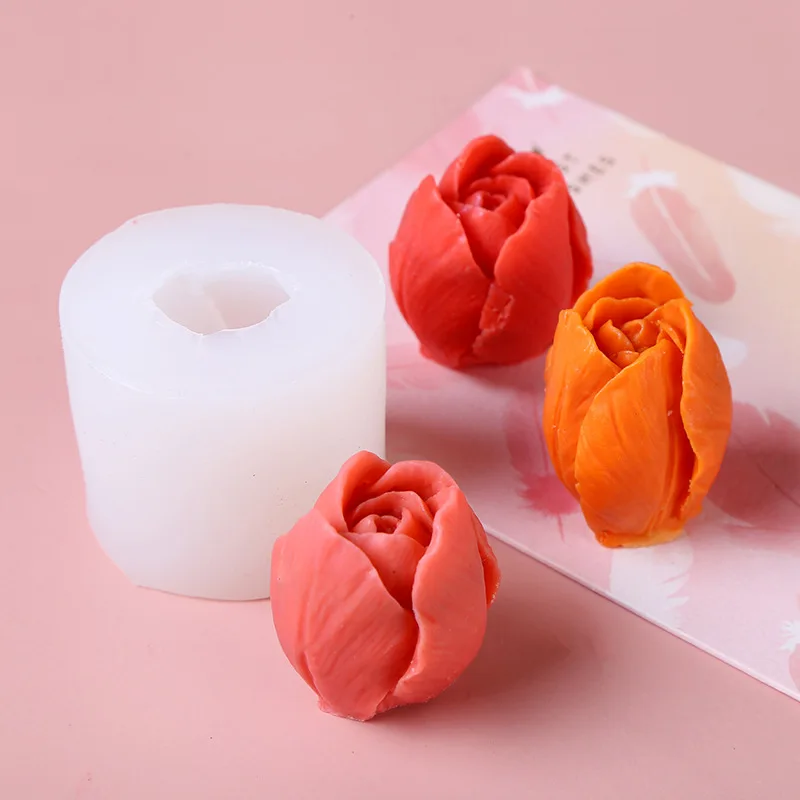 

3D Tulip Candle Mold Handmade Flower Soap Silicone Mold Plaster Aromatherapy Molds Chocolate Candy Fondant Cake Decorating Tools