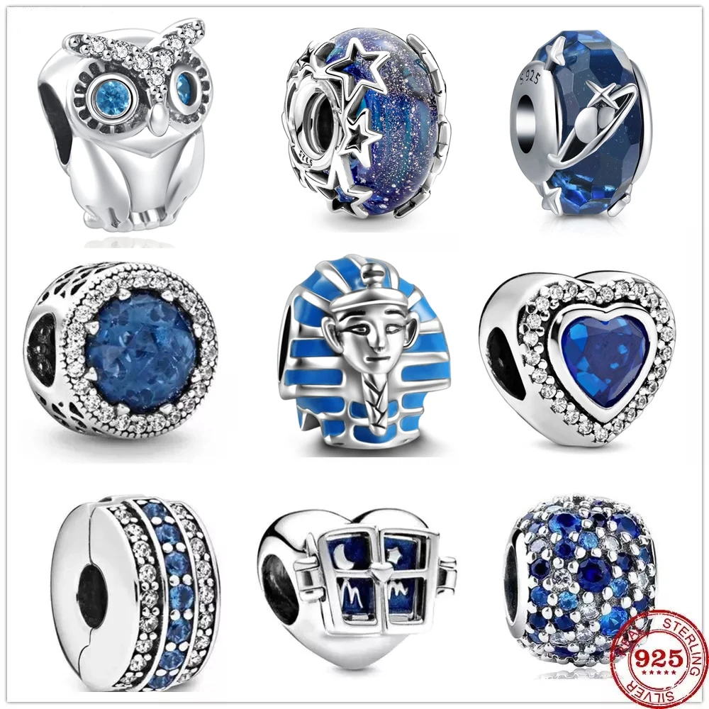 Новый оригинальный серебристый блестящий синий океанский сова бусина подходит для браслетов Pandora из серебра 925 для женщин, модные украшения diy.