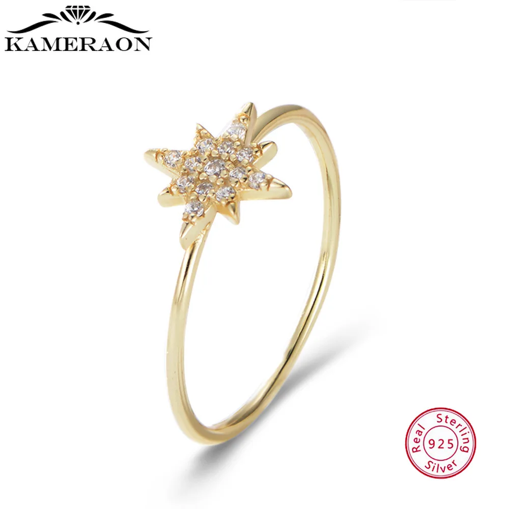 

S925 Sterling Silver Diamond Gold Star Simple Micro Inlaid Zircon Ring Fashion Jewelry for Women Moissanite Engagement Ring