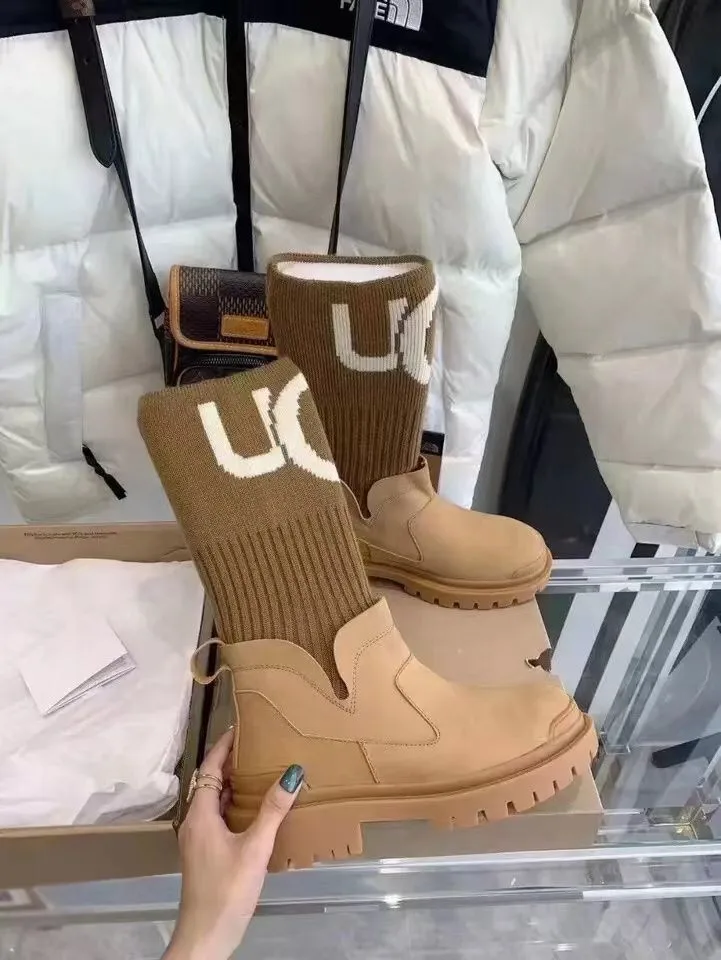 

Autumn Women Boots Thick Bottom Round Head Women Sock Boots Elastic Knitted Platform Ankle Boots Winter Warm Snow Boots Women