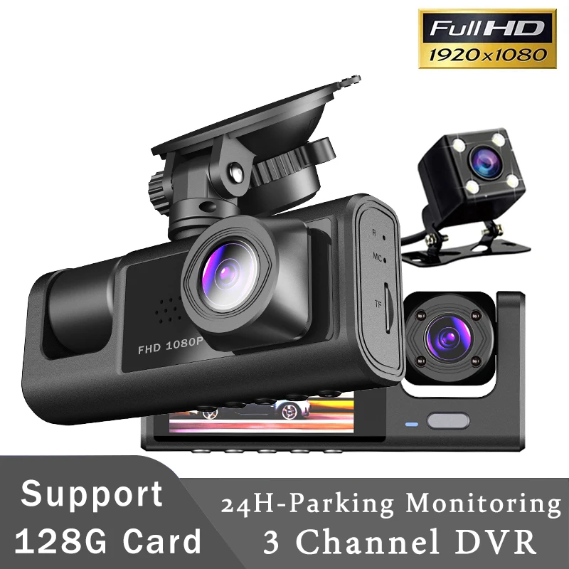 

3-канальный Автомобильный видеорегистратор HD 1080P, 3-объективный внутренний Автомобильный видеорегистратор, трехсторонняя камера, видеореги...