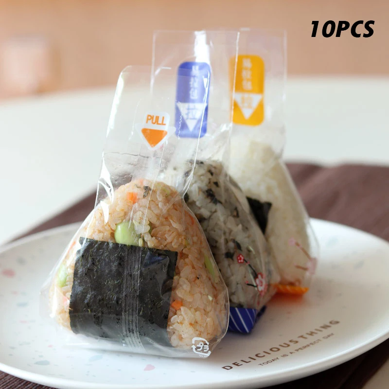 

10PCS Triangle Onigiri Wrappers Plastic Rice Balls Bags Anti-Fog Easy To Tear